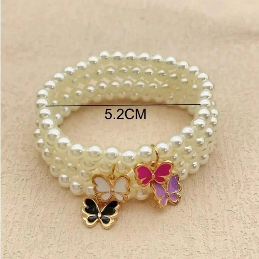 ⚠️Clearance 4pcs Faux Pearl Beaded Butterfly Charm Bracelet SS - Picture 3 of 3